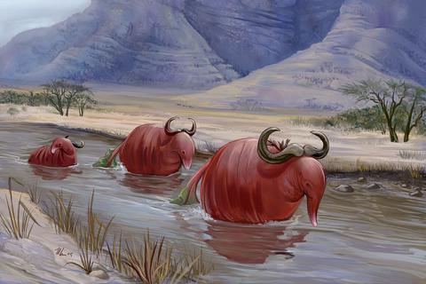 Wildebeets at the Ford, by Ursula Vernon