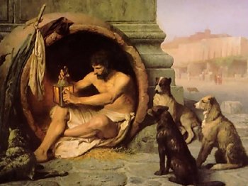 Diogenes sits in a tub on the streets of Athens